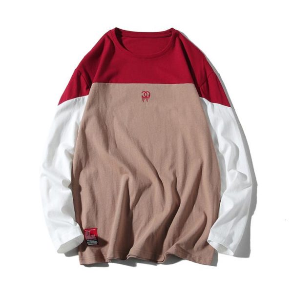 Colorblock fashion long-sleeved T-shirt (3)