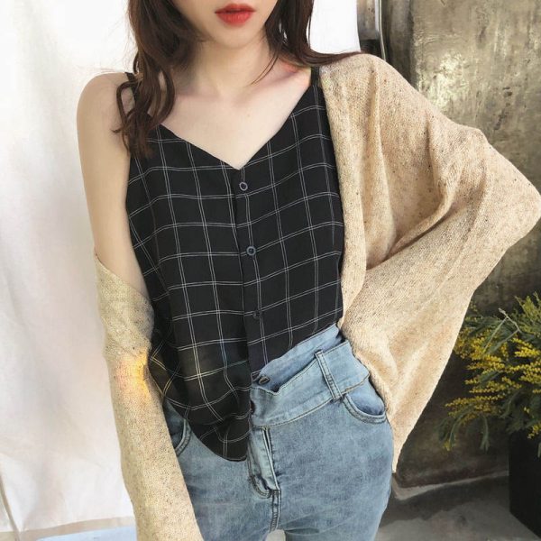 Ladies plaid tank top (2)