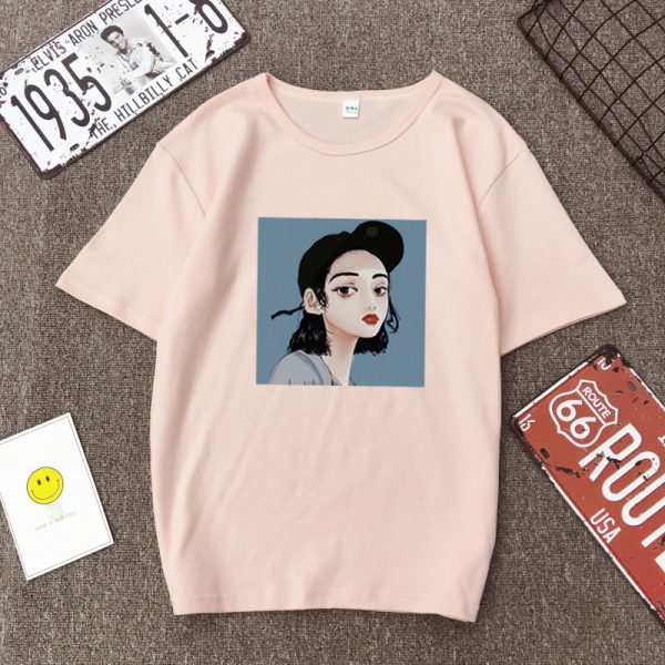 Cartoon girl pattern print t shirt (6)